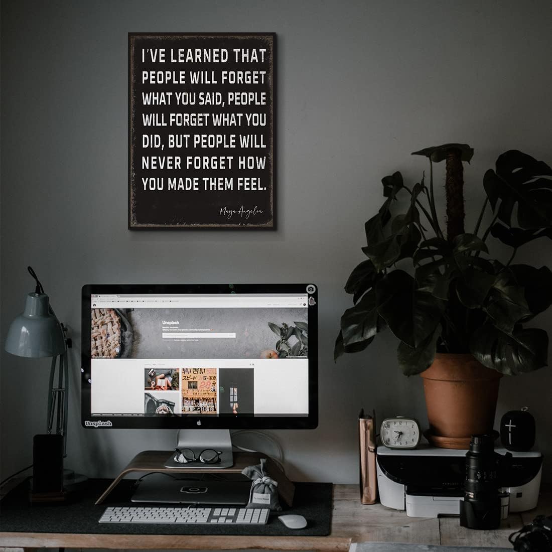 WOWGOOMO Retro Inspirational Canvas Wall Art Maya Angelou Quotes I've Learned That People Will Never Forget How You Made Them Feel Motivational Positive Painting Wall Decor for Home Office Framed Gift image 3