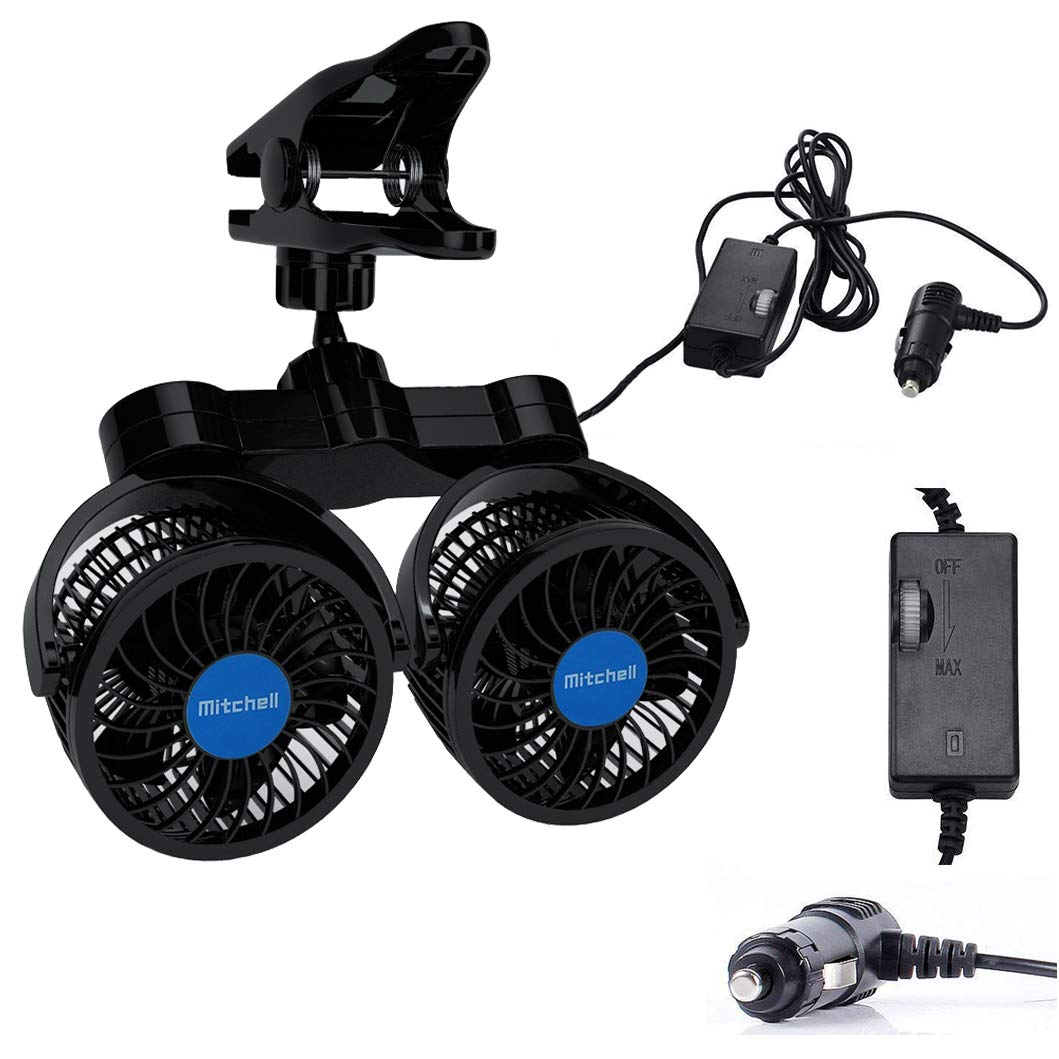 Ouriky Dual Head Clip Car Fan, 12V Adjustable Electric Car Clip Fans, 360° Rotatable Cooling Fan with Cigarette Lighter Plug for Sedan SUV RV Boat Auto Vehicles or Home, 4 inch(Car Fan) : Electronics