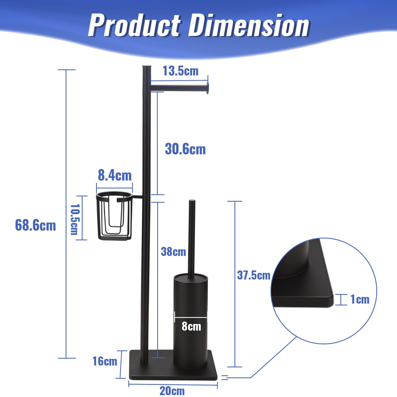 BGL Stainless Steel Toilet Paper Holder with Toilet brush,Matte Black Color Heavy Base, Including Basket for Toilet Using - Image 2