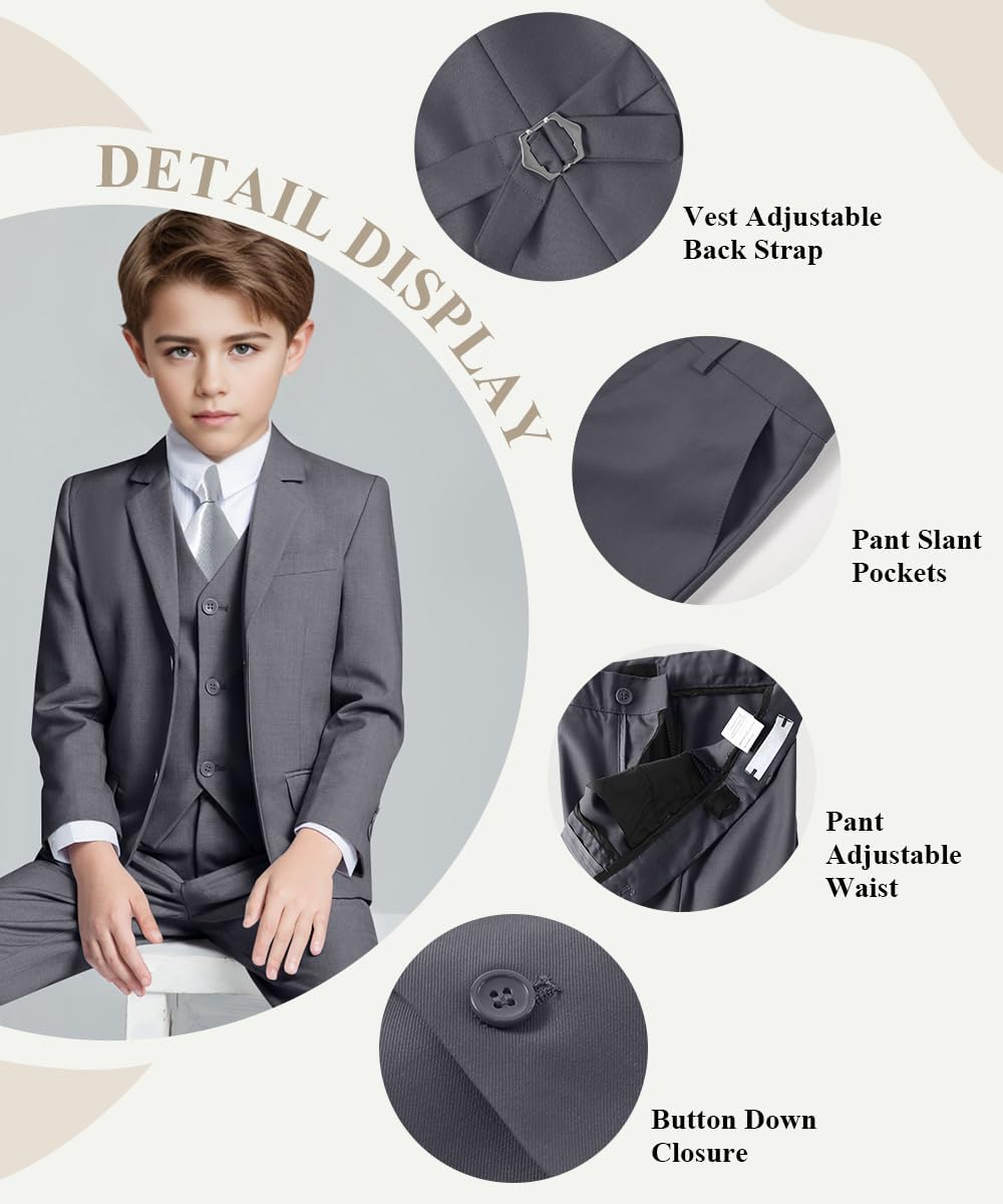 Visaccy Boys Formal Suit Slim Fit Dress Clothes Ring Bearer Outfit Tuxedo Suits,Adjustable Waist - Image 2