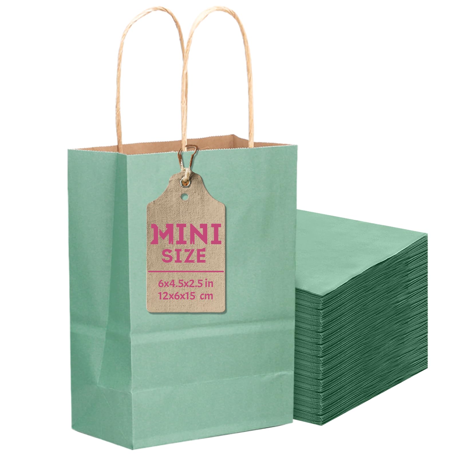 Gcardist 24 Pcs Light Blue Mini Gift Bags with Handles 6"x4.5"x2.5" Small Paper Kraft Party Treat Bags