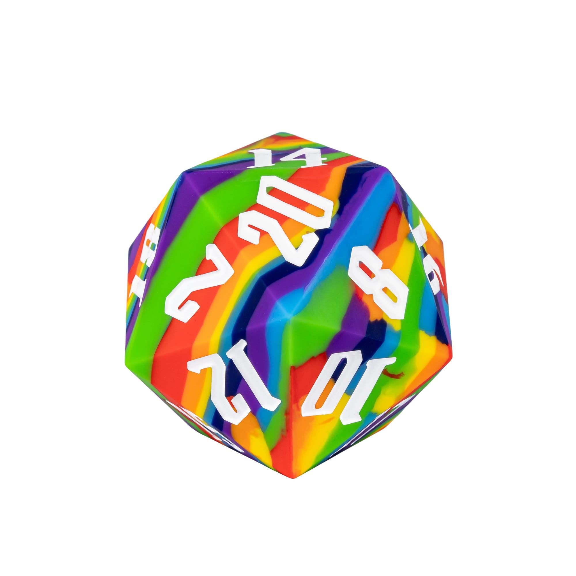 IUSTIDIE 55mm Silicone D20, Single 20 Sided Dice Giant D20 Large D20, Rainbow Colors, Soft & Comfortable Touch, Perfect Bouncer, for D&D RPG Bar Pub
