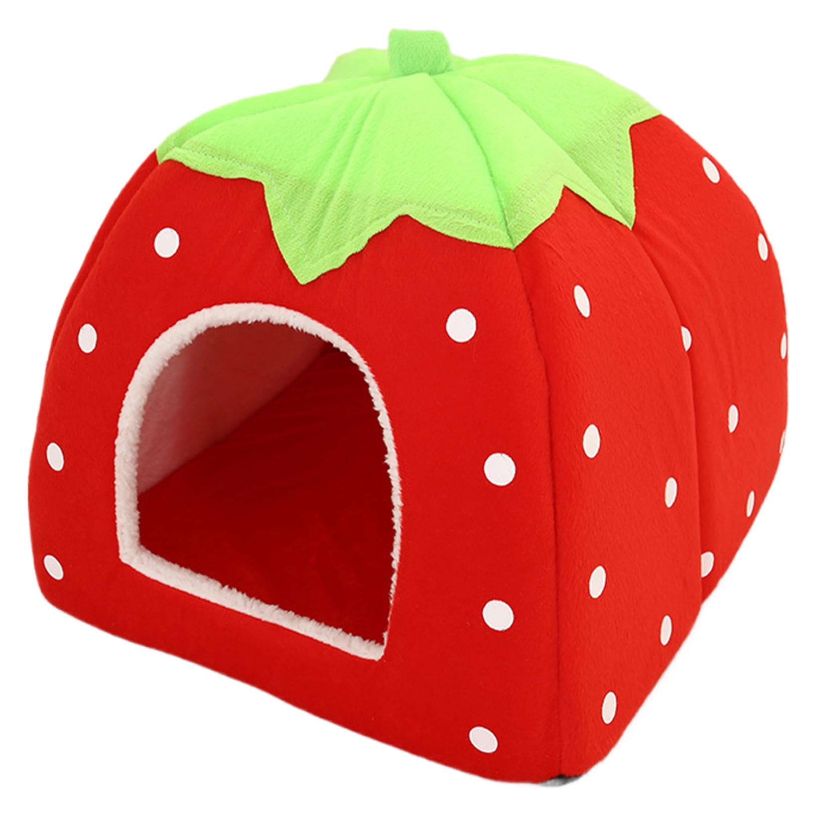 Cat Bed Cute Cartoon Strawberry Cat Cave with Mat Foldable Puppy House for Home Dormitory Little Pets Living 10x10x11in