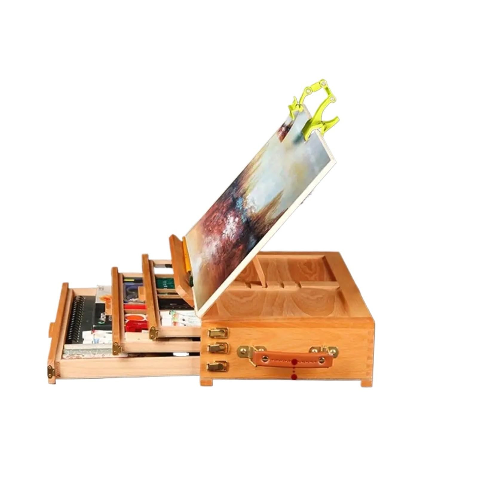 Tragbarer Malkoffer Verstellbare Tischstaffelei aus Buchenholz, multifunktional, for Ölfarben, Kunstmalerei, Staffelei, zusammenklappbar, professionelle Skizzenschublade, Box for unterwegs