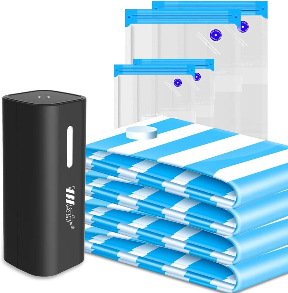 Vacuum Storage Space Saver Bags with Electric Pump Reusable Compression Storage Bags Double-Zip Seal for Home Use and Travel Suitable for Clothes, Quilts, Blankets, Pillows, Food, Etc (8pack)
