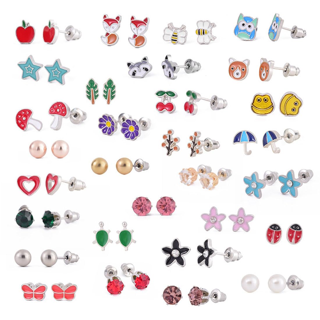 SSRDFUpendientes niña - 30 pares de aretes hipoalergénicos para niñas con orejas sensibles con poste de acero inoxidable, varios bonitos aretes para adolescentes, niñas y mujeres