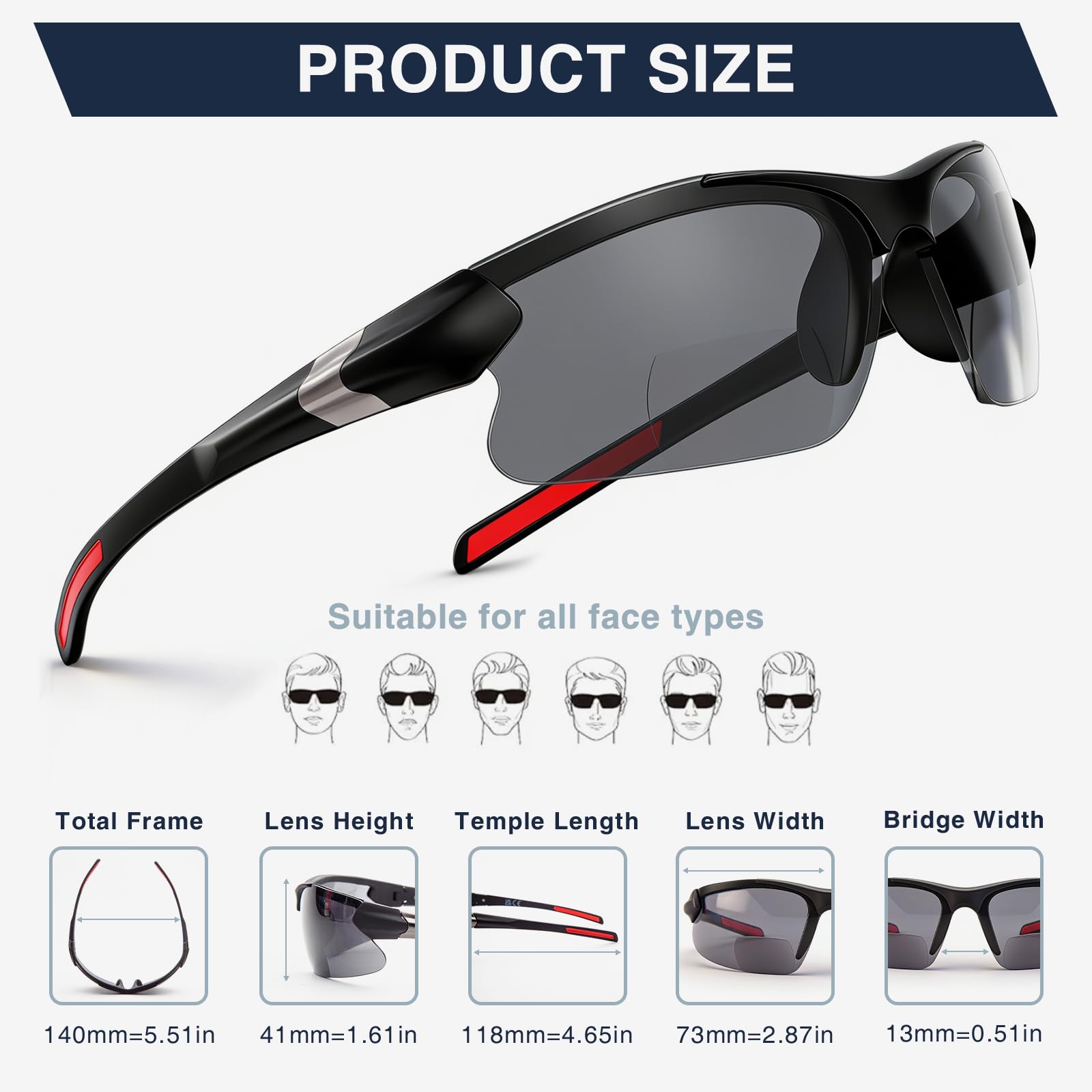 DEHOTRE Bifokale Lesebrille für Herren, TR90-Rahmen, zum Umwickeln, Sport, halbrandlos, Sonnenleser für Fahren, Golf, Angeln, 2 Stück