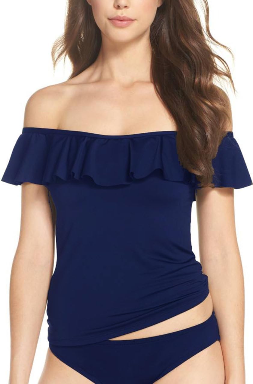Cold Shoulder Swim Top for Womens Fashion Bathing Tankini Swimsuit Tops Tummy Control Swimwear