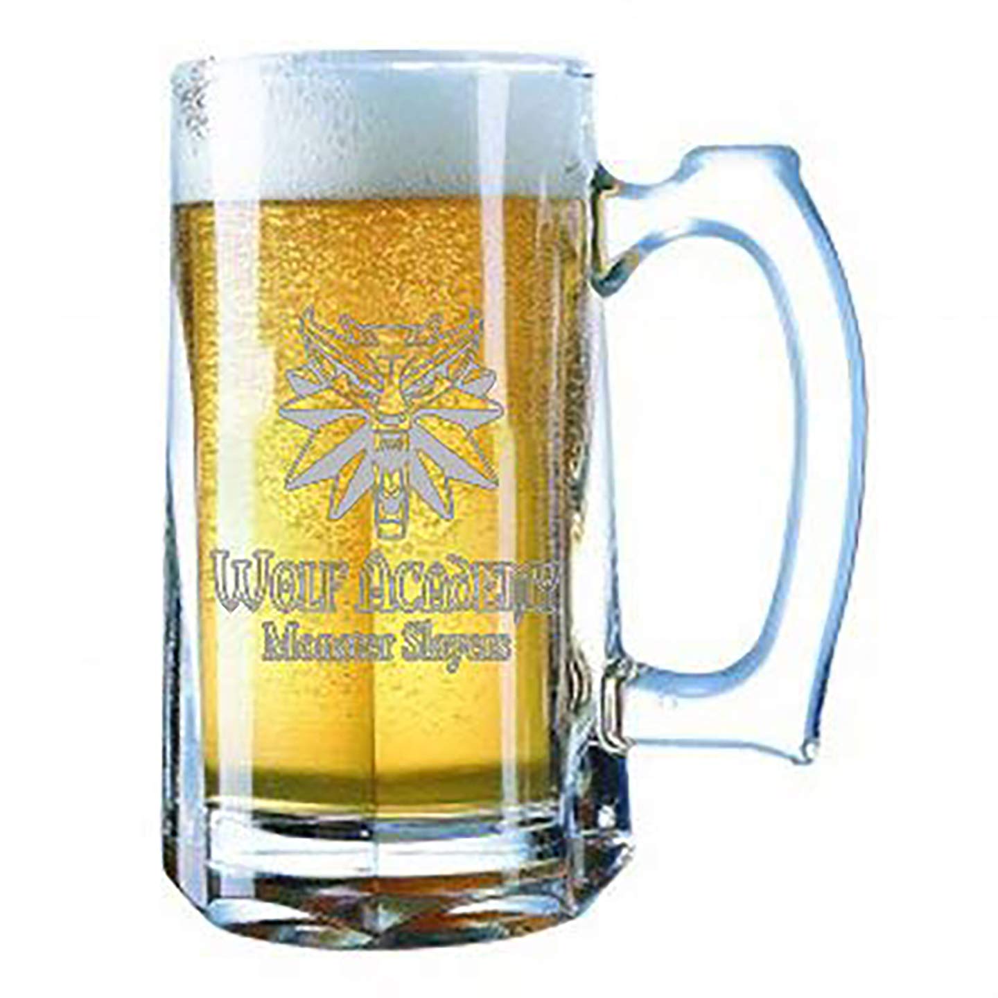 Giant Laser Engraved Beer Mug 28 Ounces Beer Stein - Wolf Academy School Head Monster Slayers Class 