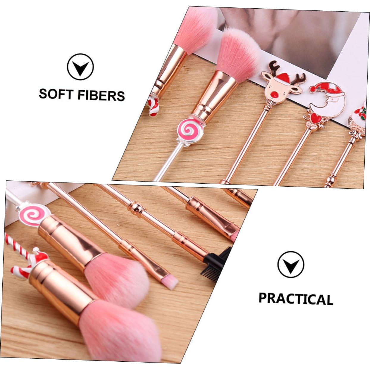 Beatifufu 6Pcs Christmas Cartoon Makeup Brush for Foundation Eyebrow Eyeshadow Soft Fibers for Teen Girls Mini Cosmetics Tool for Application - Image 3