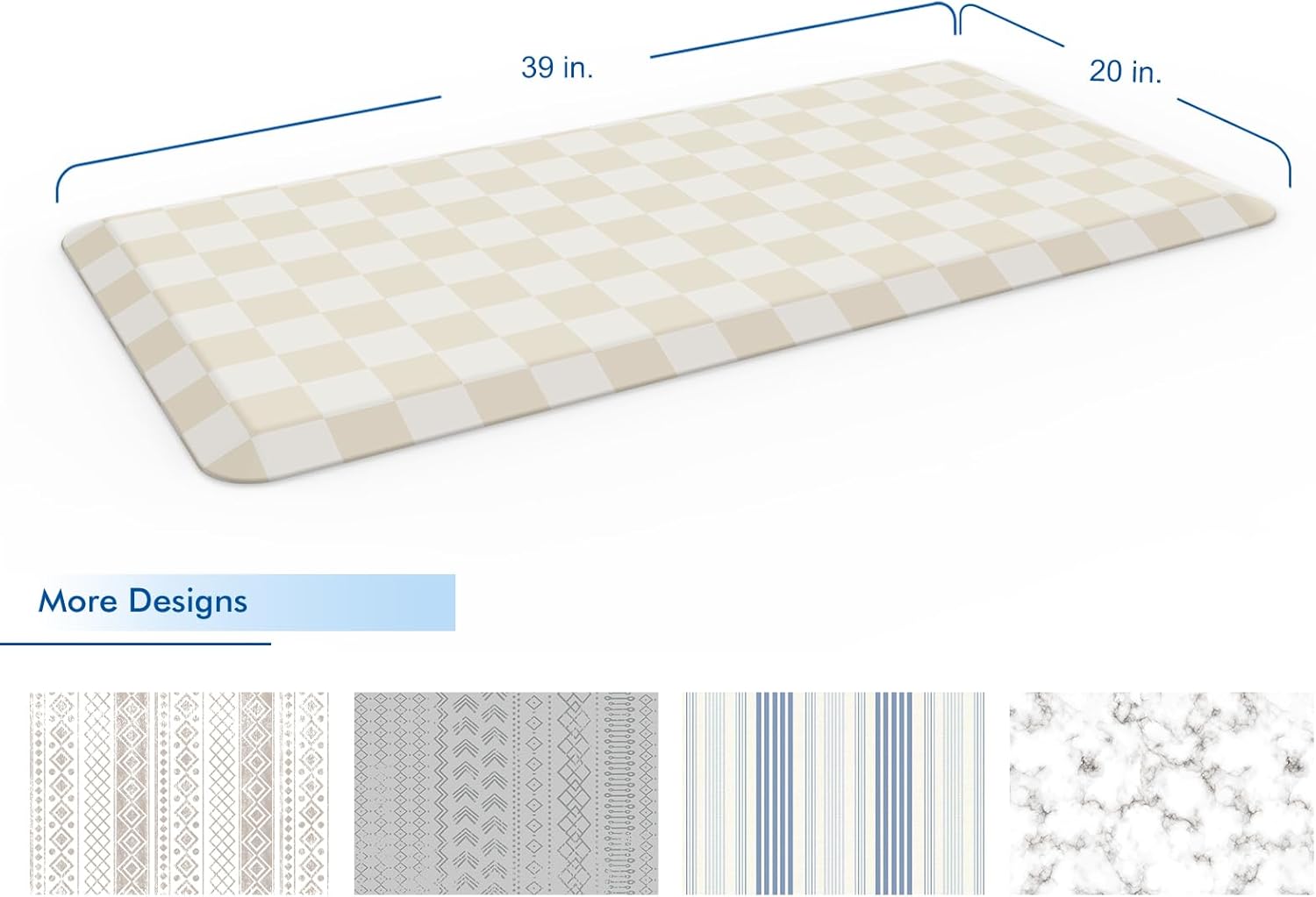 Klay Home Kitchen Mats for Floor, Anti Fatigue, 3/4" Thick, 100% PU Memory Foam Kitchen mat, Padded Kitchen mat, Cushion Kitchen Sink Rug Waterproof Non-Slip Well-Made (Medium 20" x 39" Checkered Tan)