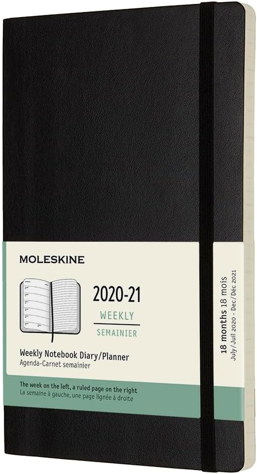 Moleskine 18 Month 2020-2021 Weekly Planner, Soft Cover, Large (5" x 8.25") Black