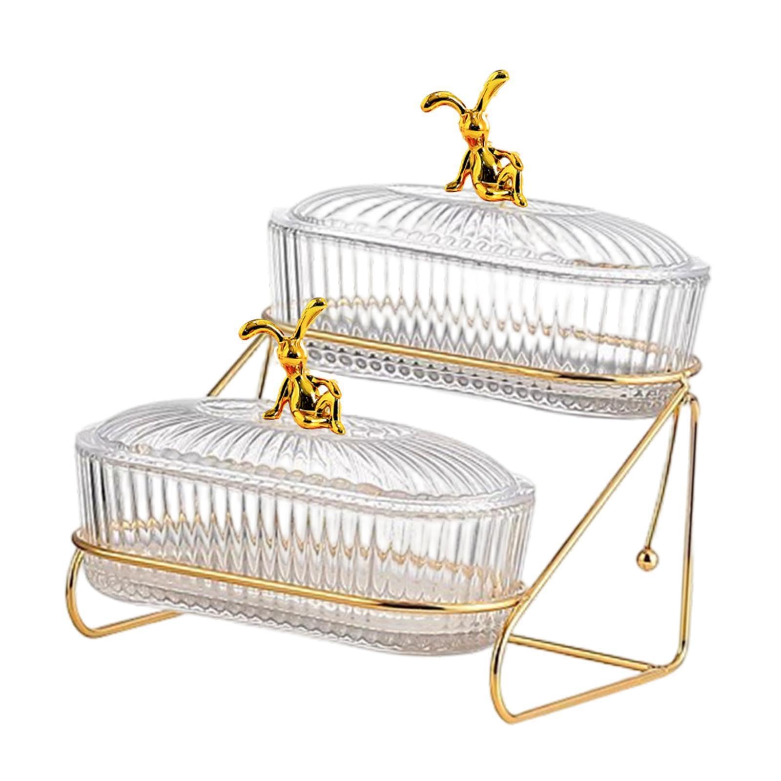 AMSLSIU Elegant Serving Tray Fruit Holder Dessert Cake Platter Provides Eye Catching Centerpiece For Events Condiment Serving Tray Is Fashionable Dried Fruit, Clear, 2 layers