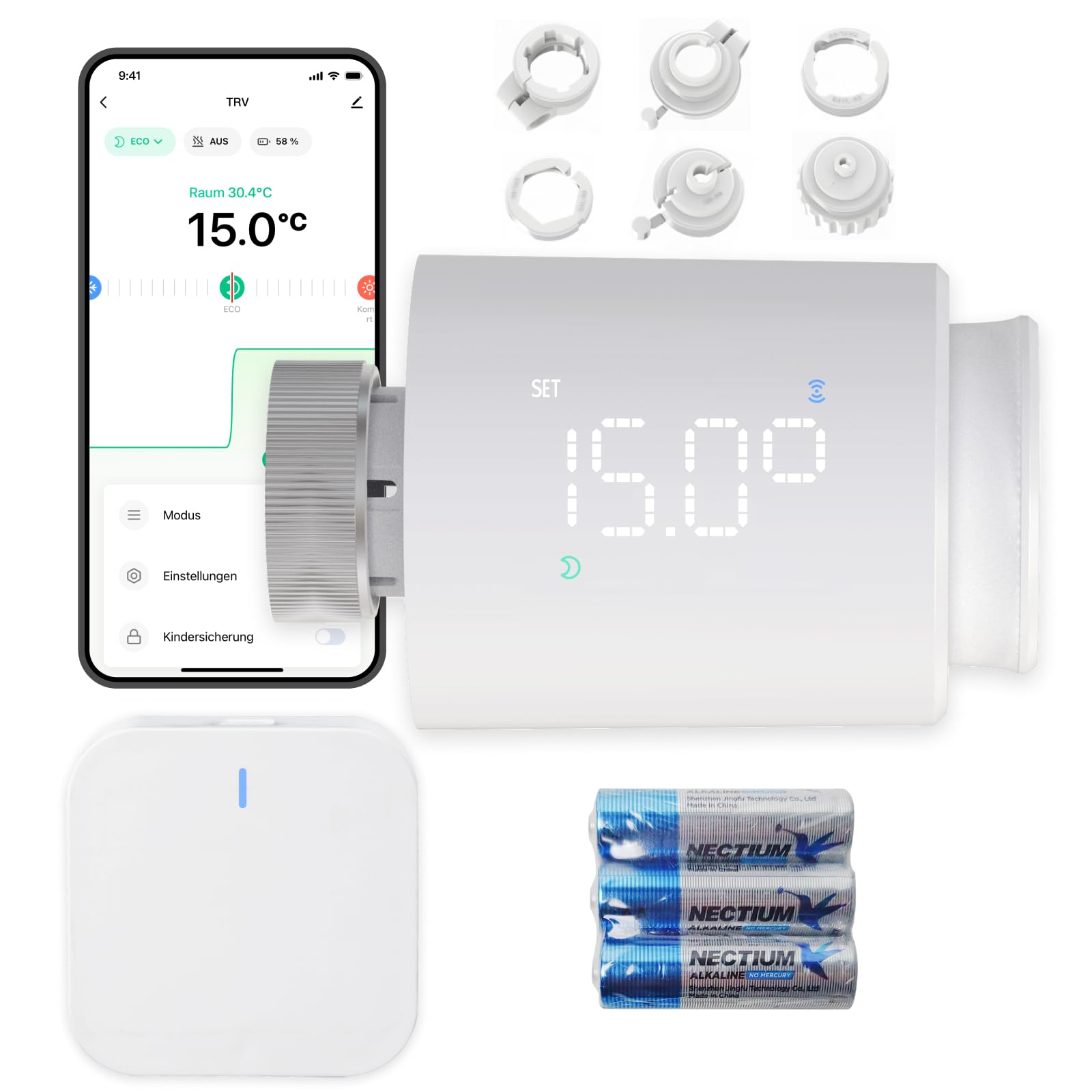 Digitaler Thermostat, Tuya Smart Heizkörperantrieb, Ventil TRV Thermostat Automatische programmierbare Temperatur Sprachsteuerung for Alexa Google Home(ZB Wire Hub
