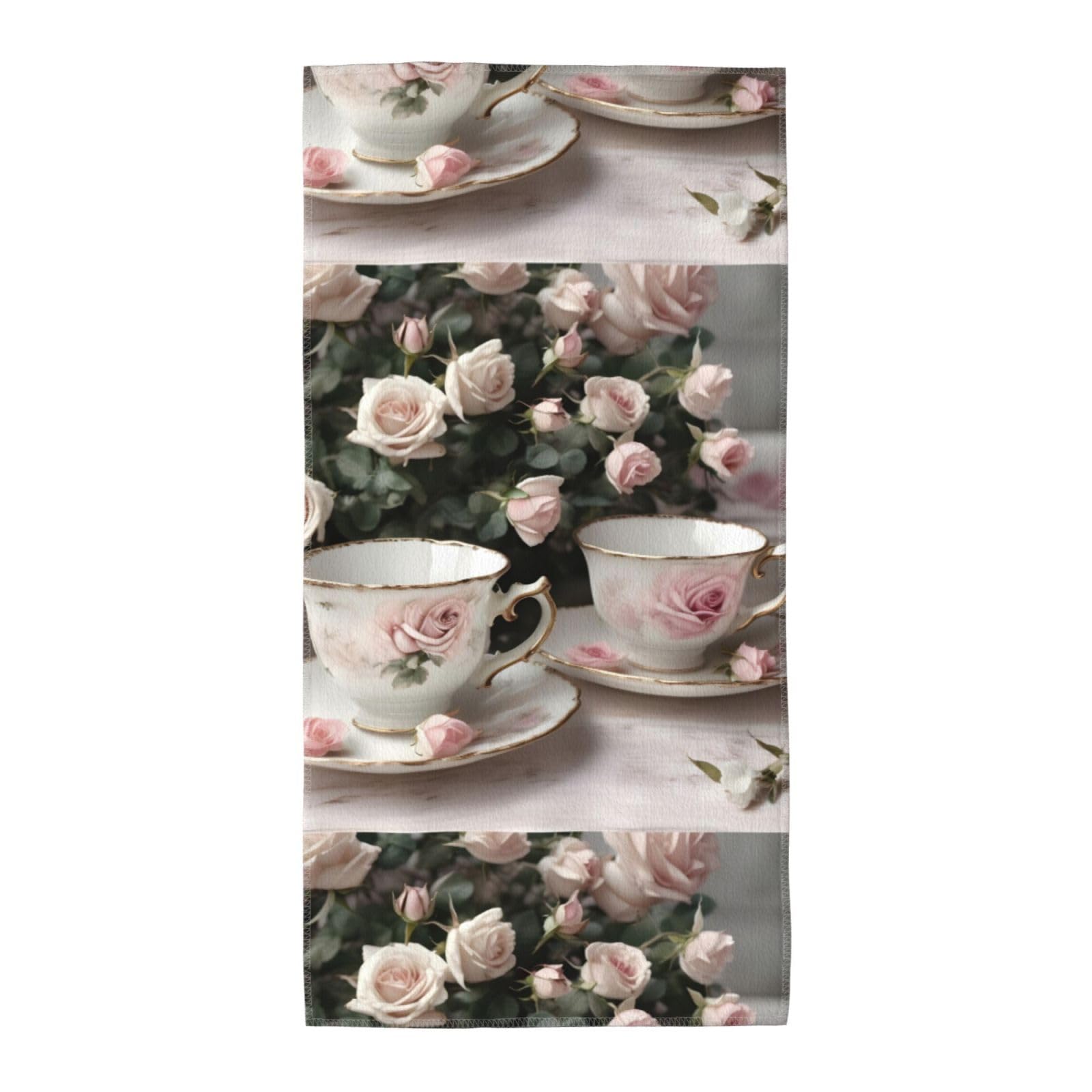 Cbaaghh Tea Cups With Roses Romantic Shabby Print Towel, Towels Thick Face Towels Fast Drying Washcloth For Bath, Spa, Gym