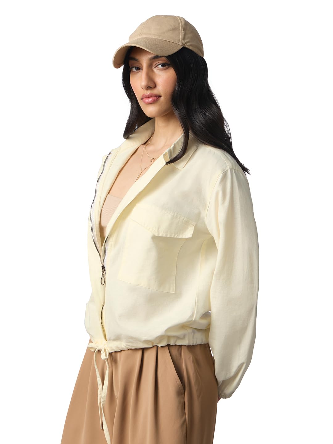 The Souled Store Shack in cotone e lino: bianco sporco da donna e ragazza a maniche lunghe collo con colletto cerniera frontale in misto cotone tinta unita vestibilità oversize camicia casual leggera