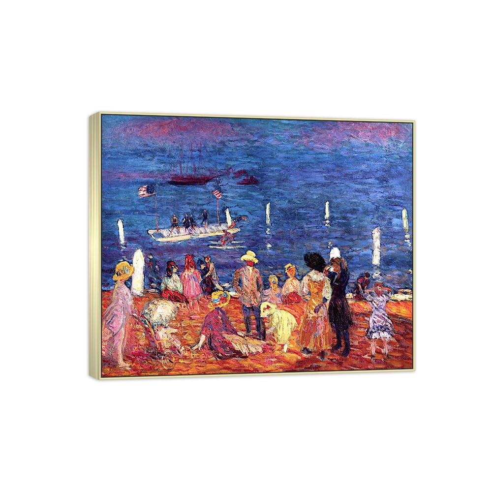 SDYSKKUG William Glackens Canvas Wall Art Prints for Living Room. Sea Shore 35x30cm Silver Frame