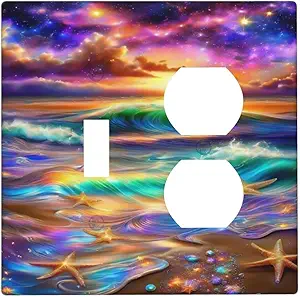 Decorative Outlet Covers Colorful Sunset Starfish Beach Shells 2 Gang Wall Plate Cover Single Toggle Duplex Combo Two Switch Light Switch Cover Plate Jumbo Dual GFCI Faceplate