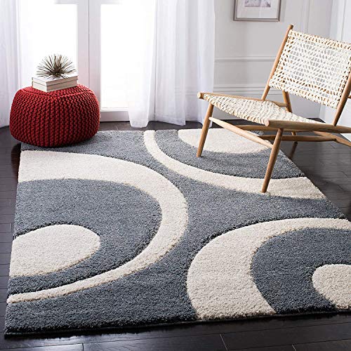 Image of Square Shaggy Fur Rugs and Carpet for Bedroom, Living Room (8x8 Feet Square, Slate Grey,Ivory)