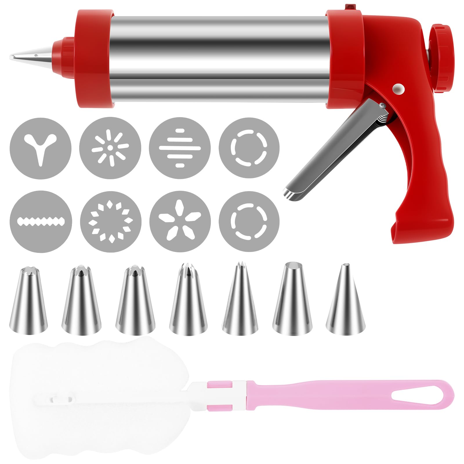 Cookie Press Set, Cookie Maker, Cookie Press Maker Kit, Cookie Press Machine, Featuring 8 Cookie Discs and 7 Icing Tips for Making and Decorating Cookies Biscuit