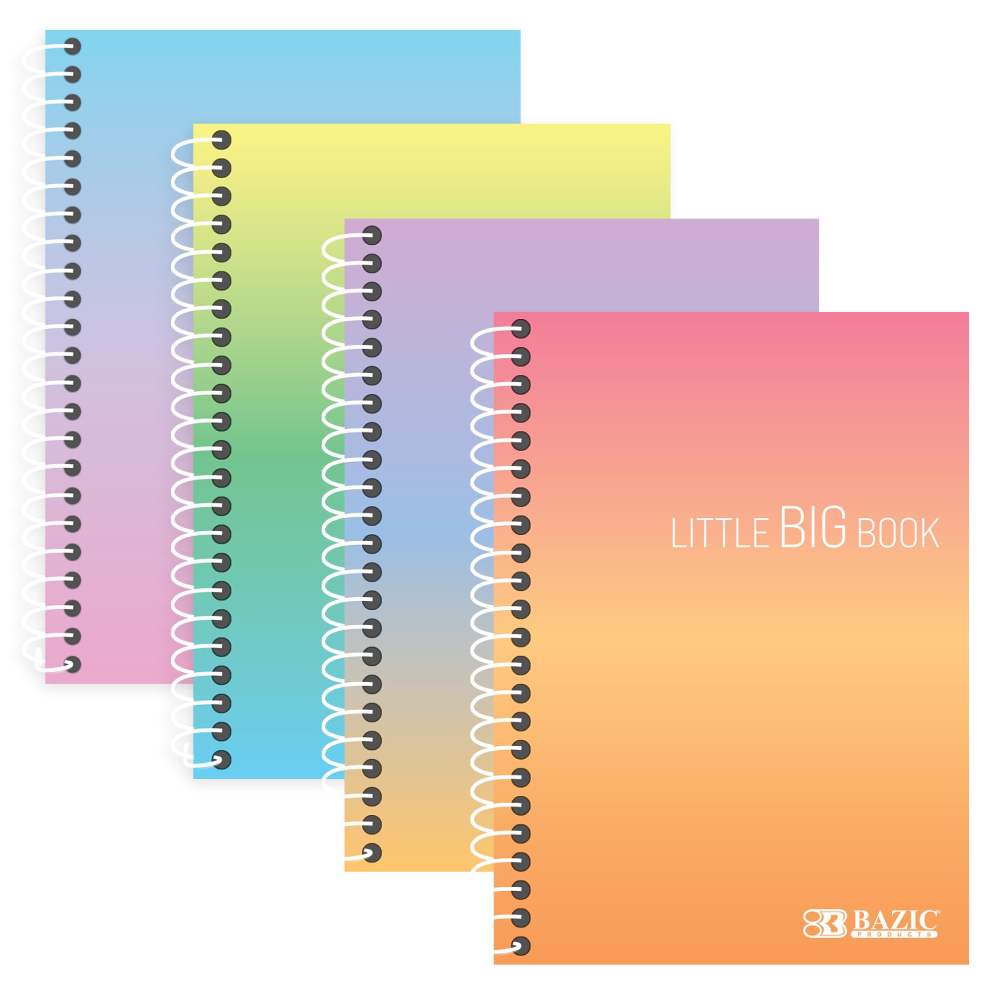 BAZIC - Cuaderno de notas con espiral (10,2 x 14 cm, 180 hojas, mini cuadernos personales de bolsillo, 4 unidades), varios colores