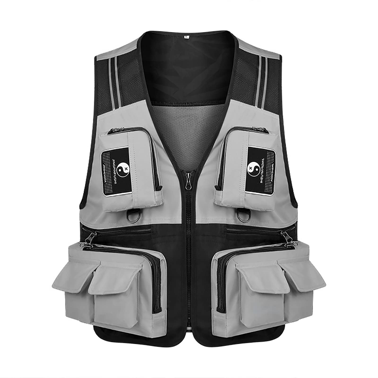 Fishing Vest Multi-Tasca with Mesh Back Gilet da Pesca a Mosca Strisce Riflettenti Outdoor Fotografi Vest per la Fotografia di Pesca in Campeggio Escursionismo