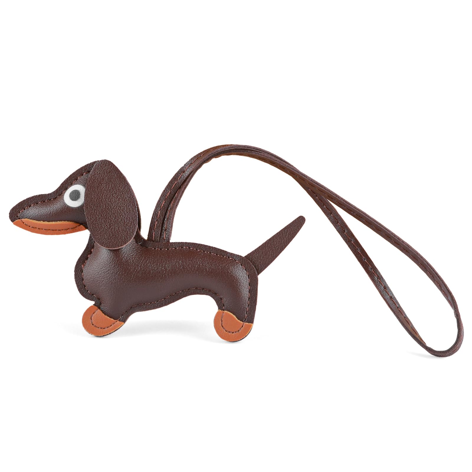 AHQiZFX - Portachiavi a forma di bassotto, grazioso ornamento in pelle, fatto a mano, con ciondolo a forma di cucciolo, regalo per tutti gli amanti dei cani (giallo
