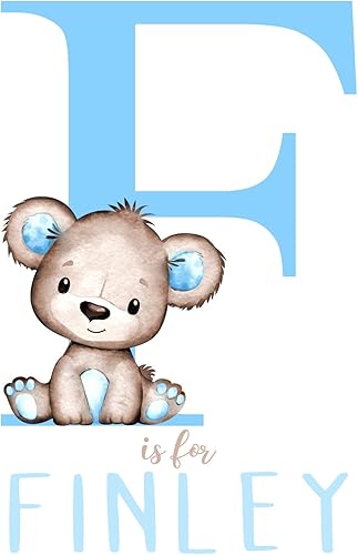 Miniatura 6 de Arte de pared personalizado con diseño de oso de acuarela azul para bebé niño, decoración de guardería, sin marco, monograma inicial de letra con