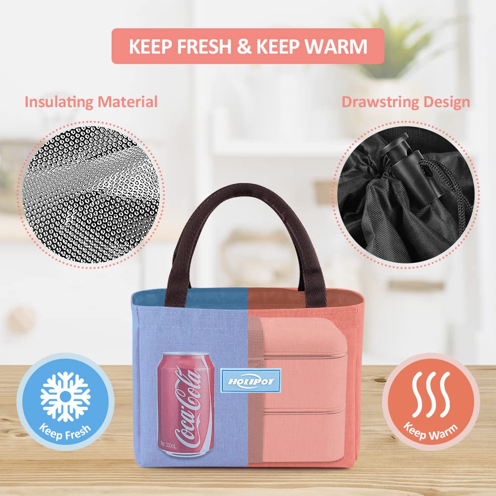 HOLIPOT Bento Box, Lunchbox Brotdose mit Fächern 2 Ebenen mit 2 Stück Umweltfreundlichen PP & Edelstahlbehältern, mit Gabel-Löffel-Teilern