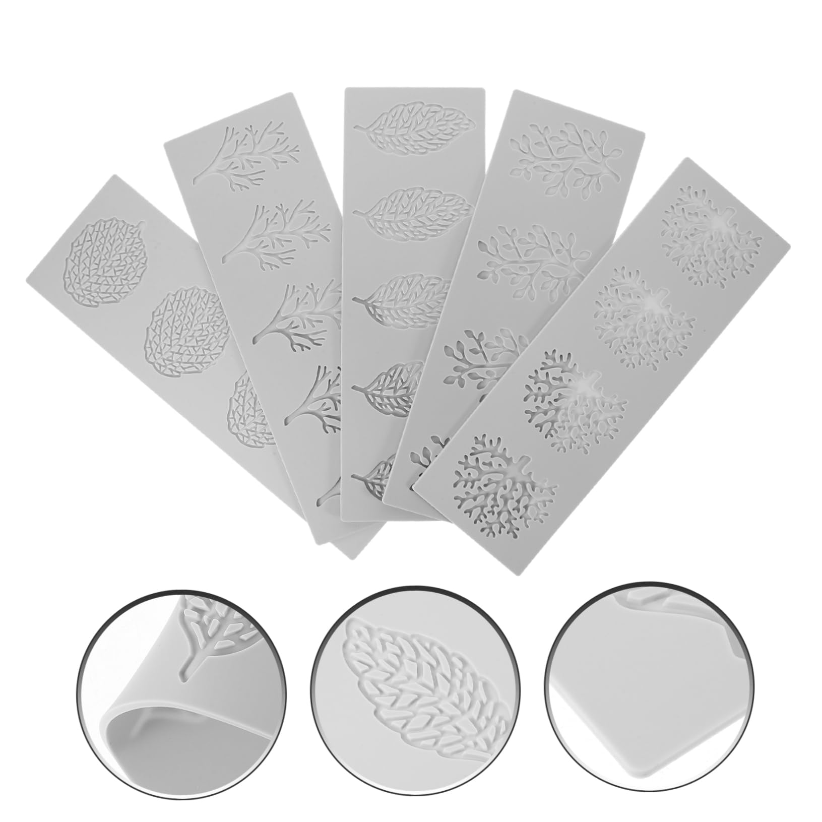Moule Fondant en Silicone 5 Pièces, Forme de Feuille Délicate, Flexible et Antiadhésif, Facile à Nettoyer pour Pâtisserie et Dessert