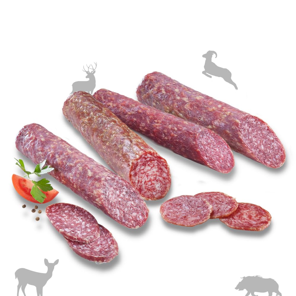 Almgourmet - Salamiset mit 4 luftgetrockneten Wildsalamis (720g) - Edelsalamis...
