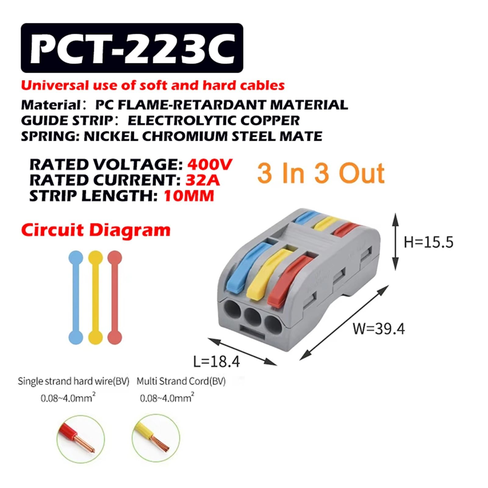 Kit de empalme bloque terminales conector cable a presión | Juego De Conector De Cable Y Bloque De Terminales De Inserción Rápida, Diseño De Empalme(SPL-3(PCT-223) Color,50 PCS)