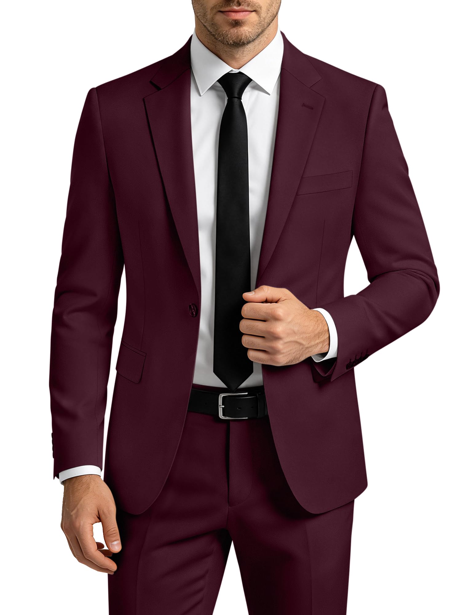 Mens Suit 2 Piece Suits for Men One Button Slim Fit Solid Jacket &amp; Pants Tuxedo Set Business Wedding Party Prom