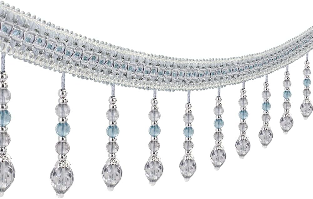 6yards Briaded Hanging Beads Tassel Fringe Trimming Applique Fabric Ribbon Tape Band Curtain Table Wedding Decorated (Gray)