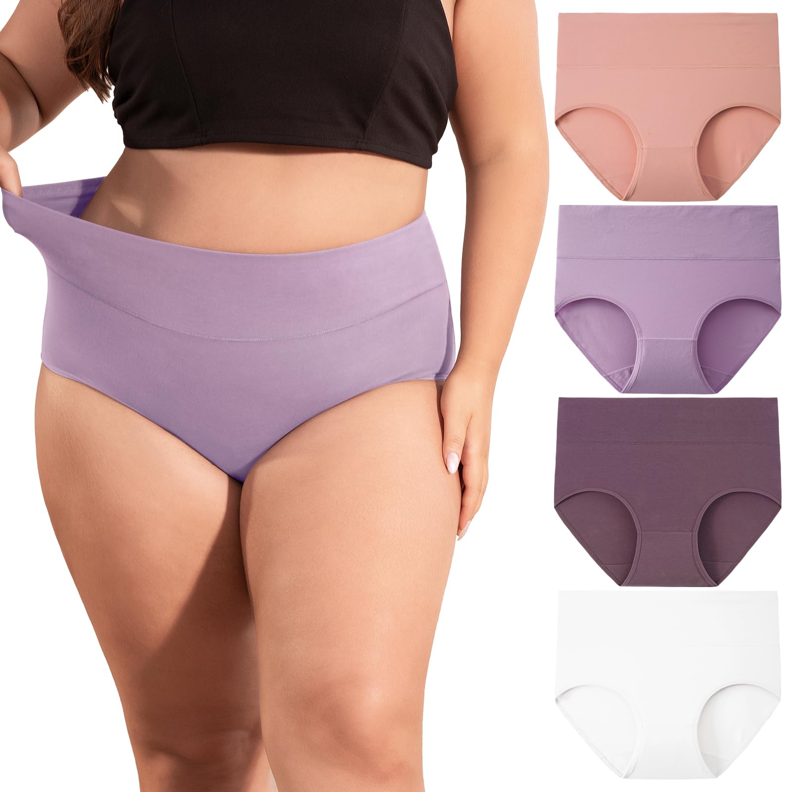 INNERSY Women's Plus Size XL-5XL Full Coverage Underwear High Waisted Cotton Panties 4-Pack