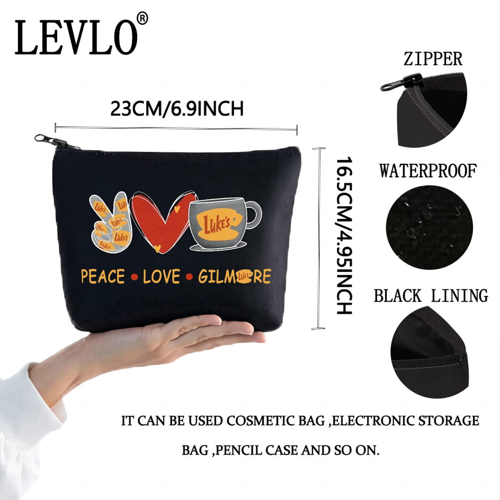 LEVLO Funny Girls Inspired Cosmetic Bag Luke's Fans Gift Peace Love Luke's Makeup Zipper Pouch Bag for Friend Family BFF Peace Luke's Black - Image 2