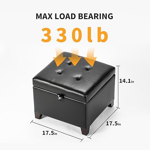 Miniatura 41 de Asense Reposapiés cuadrado tapizado de piel sintética con patas de madera, color gris Style1 Imitación Cuero Gris,Style2 Imitación Cuero