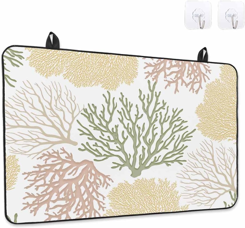 Stove Top Cover Nautical Coastal Ocean Coral Stove Cover for Electric Stove Top Beach Themed Yellow Teal Glass Cooktop Covers Anti-Slip Mat Heat Resistant Countertop Protector Kitchen Decor 31"x24"