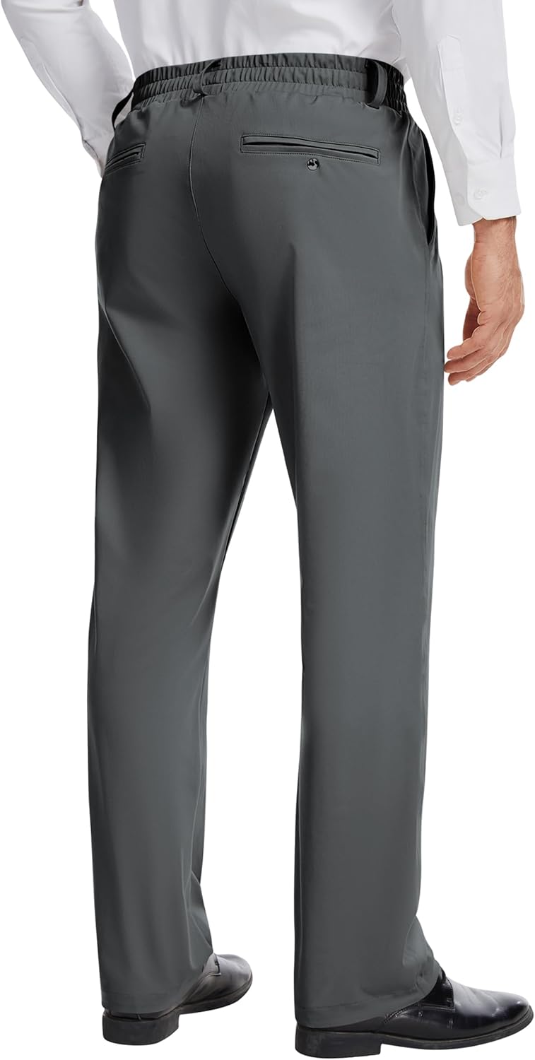 Mens Elastic Waist Pants for Seniors with Magnet Button No Iron Stretch Expandable Waist Slacks for Elderly - Image 2