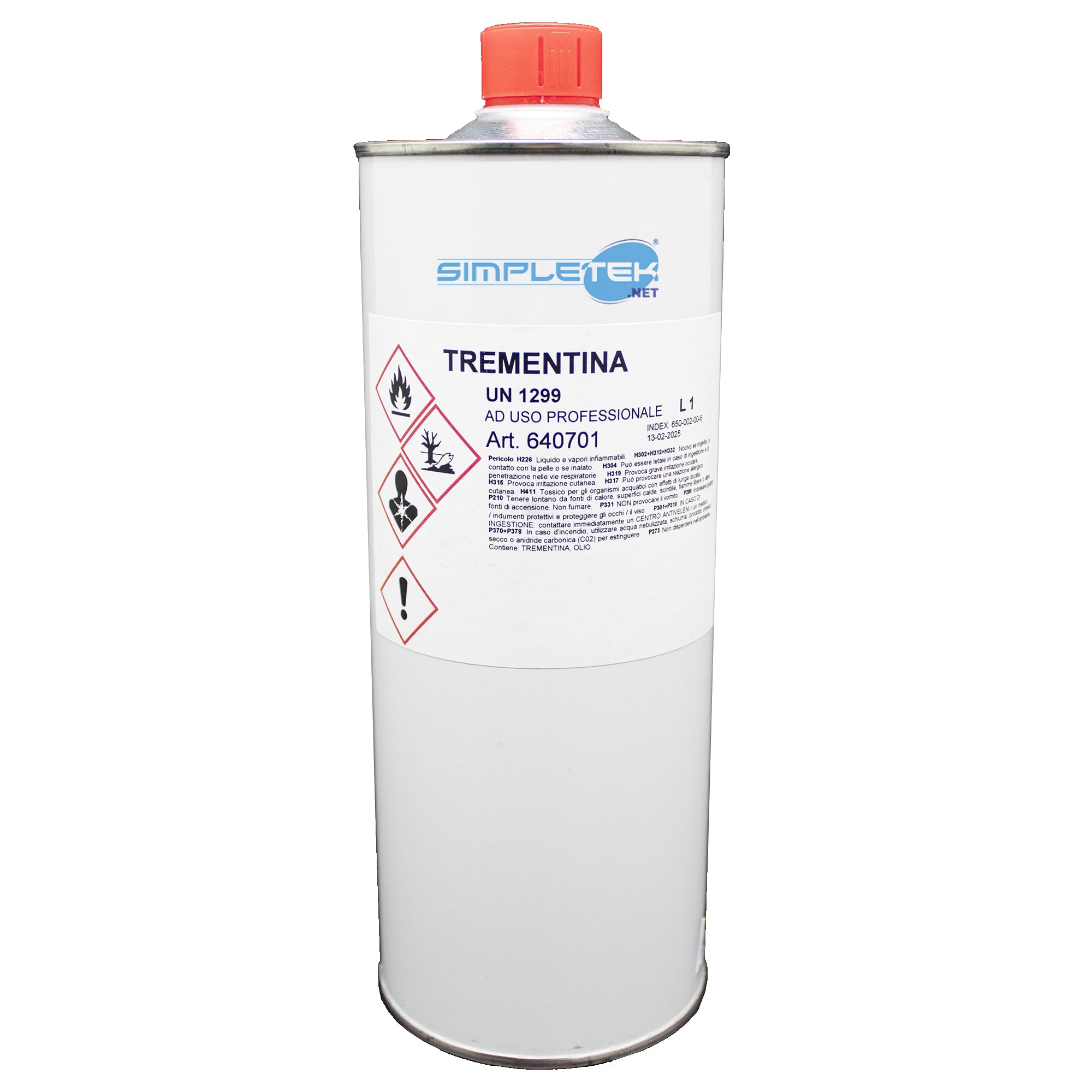 SIMPLETEK - Essenza di Trementina 1L Barattolo di Latta Bottiglia Diluente Vernici Smalti Sintetici Cere