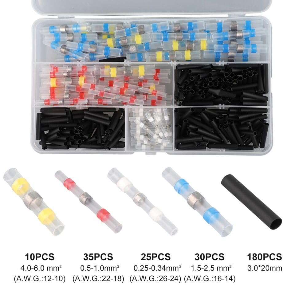 DREAWOO Solder Seal Sleeve 280PCS Crimps Butt Joint Increased Current Insulation Durable