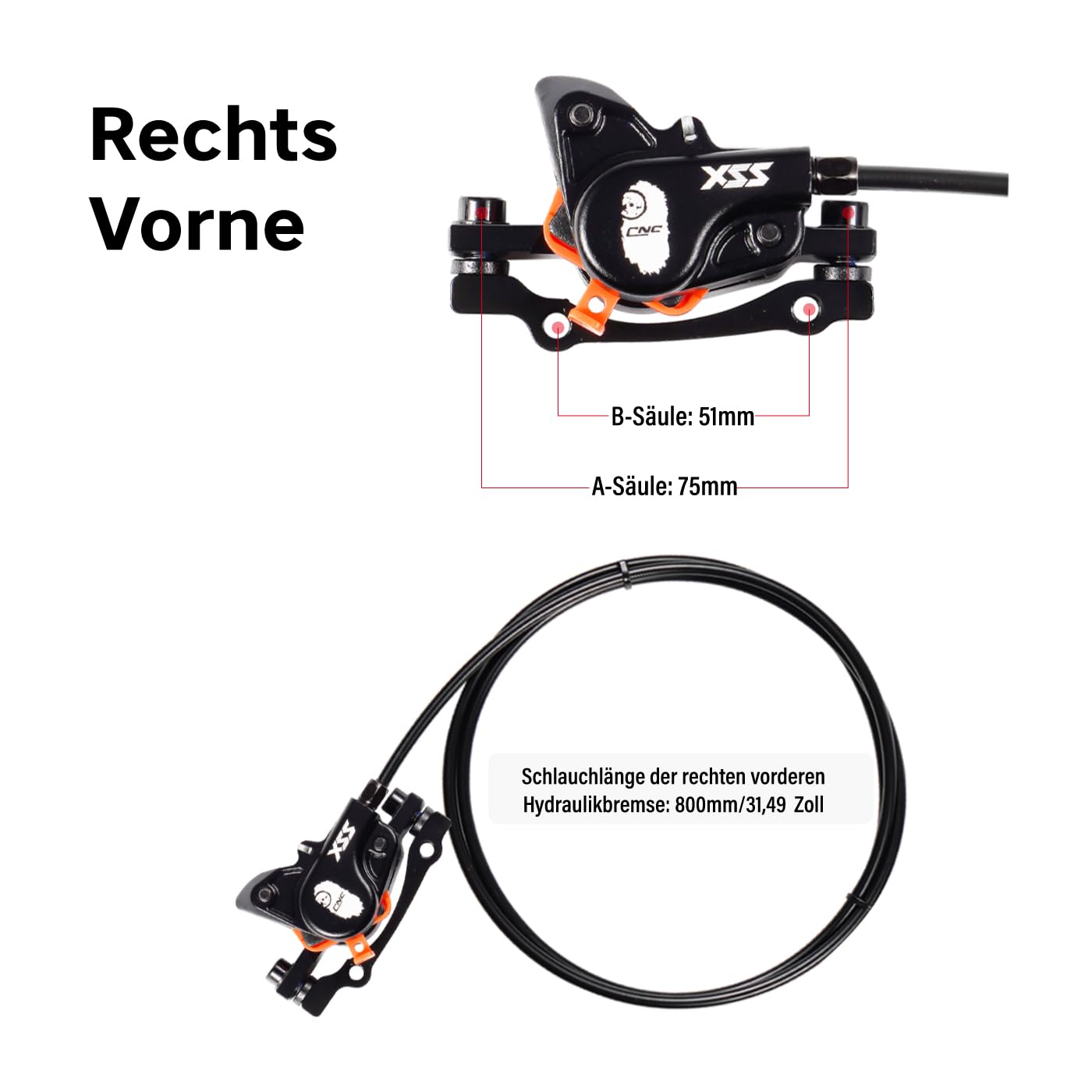 CNC Freni A Disco Idraulici MTB,Freni Idrolici MTB Set，Freno a Disco Anteriore e Posteriore Idraulici Bicicletta，（Nero/Rosso）