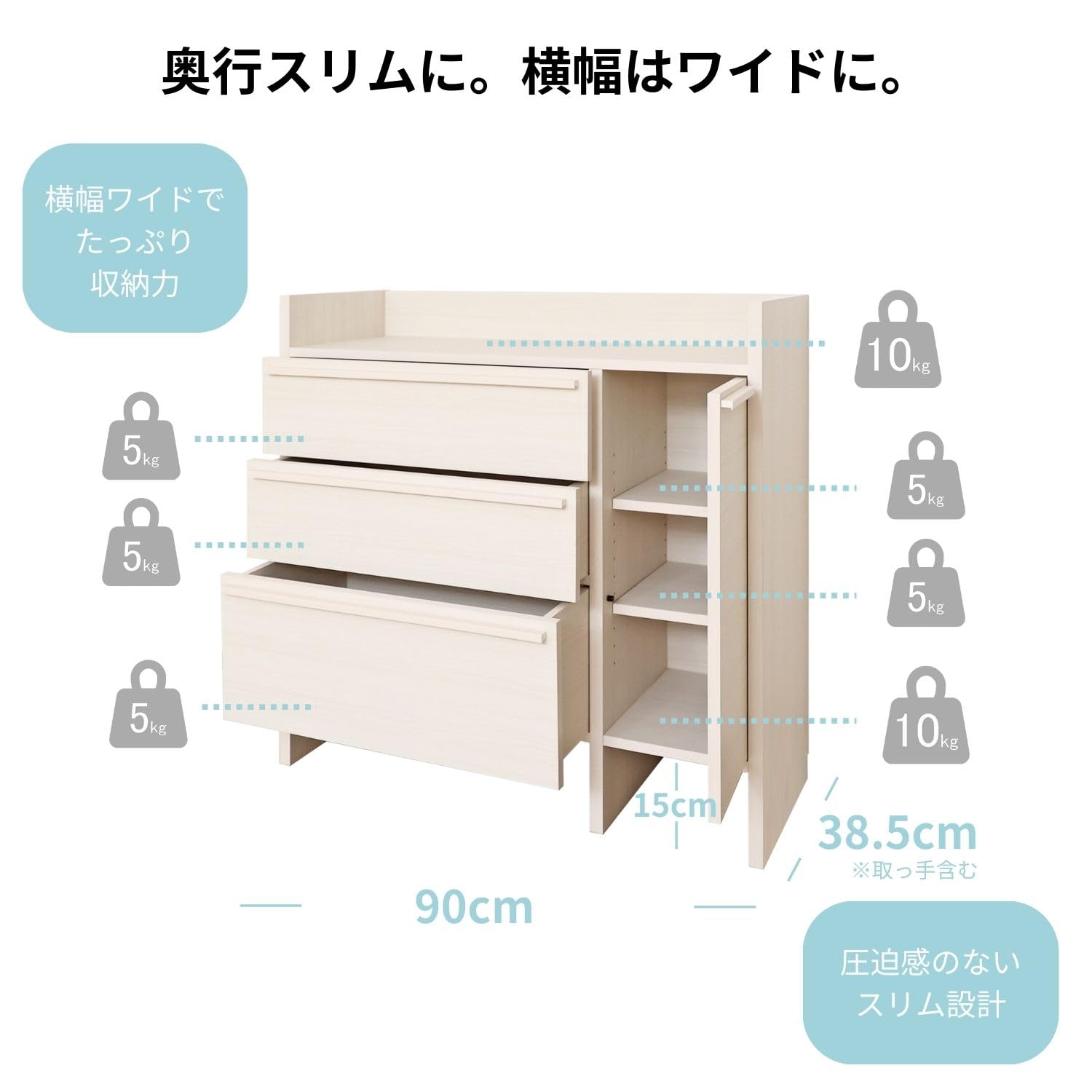 Amazon｜サニタリーチェスト 幅90cm 洗面所収納 ランドリーチェスト 