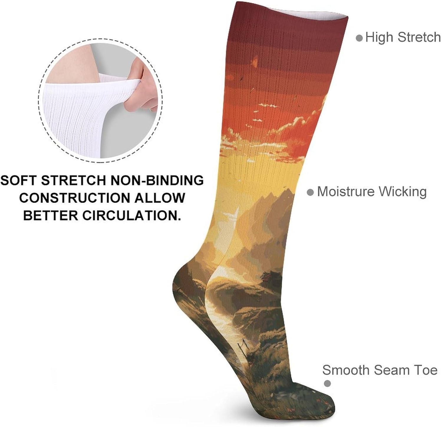 Rising Sun Knee High Socks Cozy Knee High Socks Soft Mid-Length Sock for All Seasons Daily Wear Adult