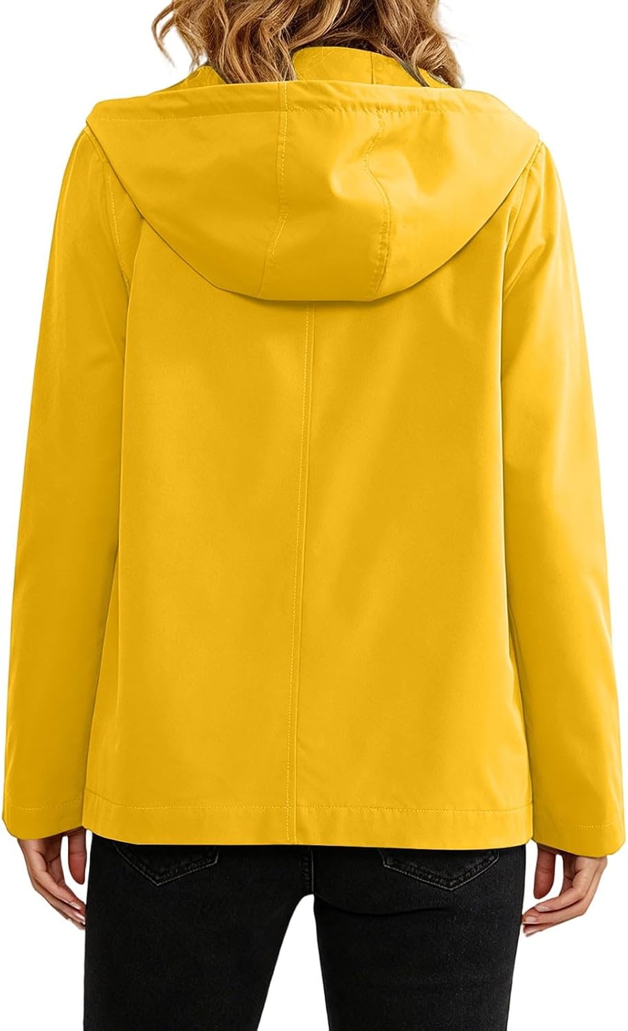 Lmdudan Womens Windproof Hooded Jacket Water Resistant Long Sleeve Drawstring Jacket Outdoor Travel Hiking Lightweight Coat