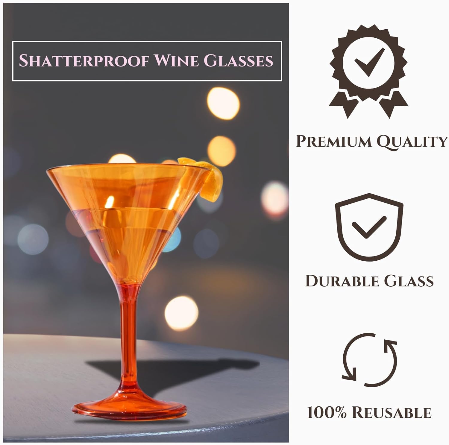 European Style Plastic Crystal Glasses , Unbreakable Martini , Cocktail |Set of 6| Shatterproof Acrylic 100% Tritan Drinkware, Colored BPA-free , Reusable, Outdoor, Pool & Indoor, Dishwasher Safe 10oz