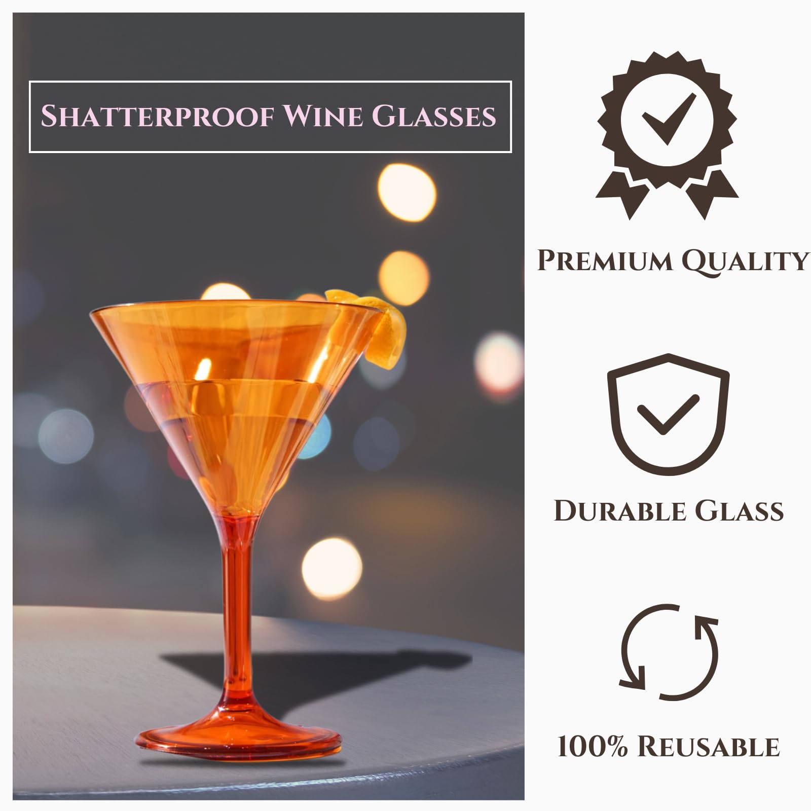Lot de 6 verres en cristal en plastique de style européen, incassables, pour martini, cocktail | 100% acrylique Tritan incassable, colorés, sans BPA, réutilisables, pour extérieur, piscine et