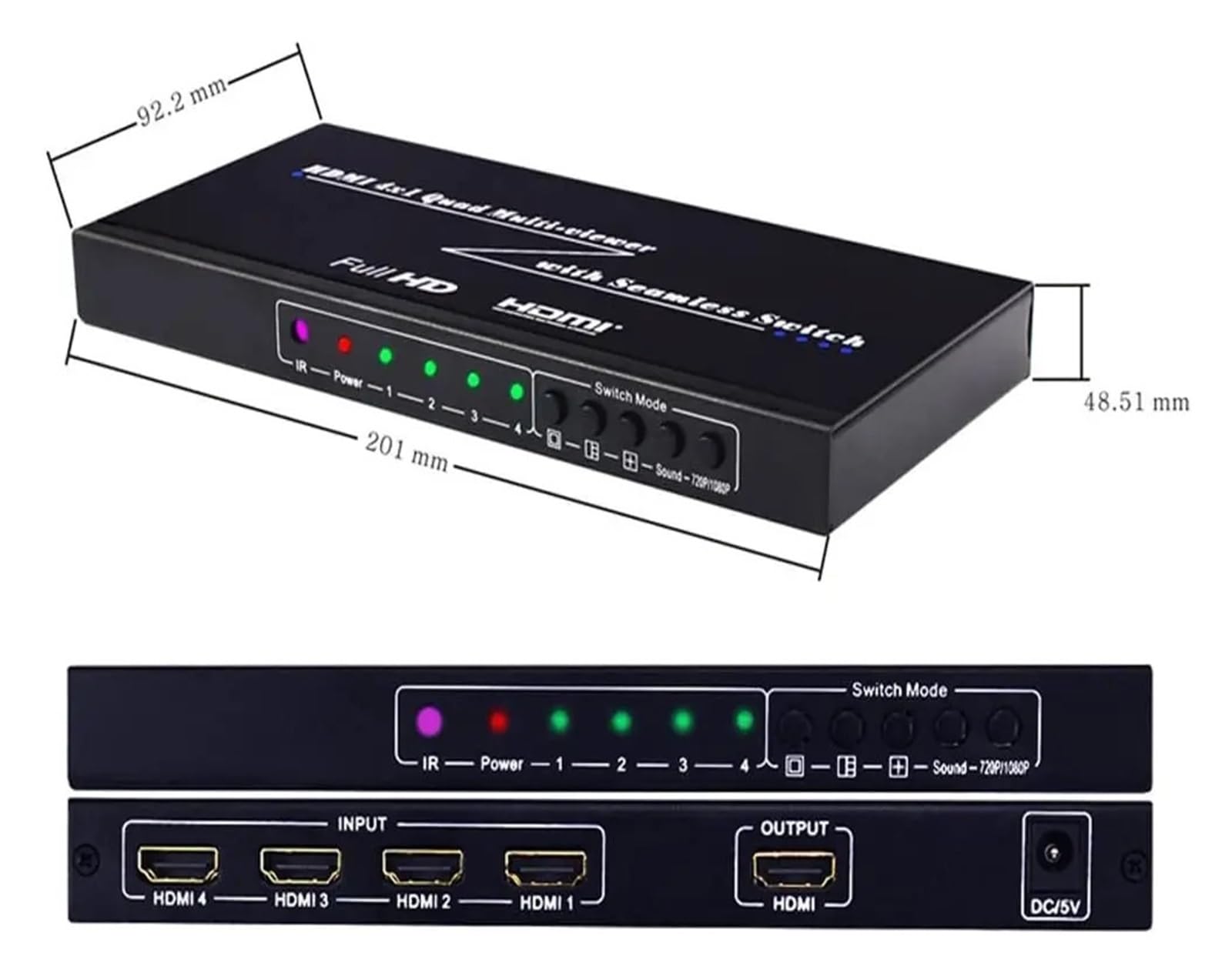 Splitter Multi-viewer 4X1 con commutatore Senza Soluzione di continuità, 4 Porte, Controllo IR