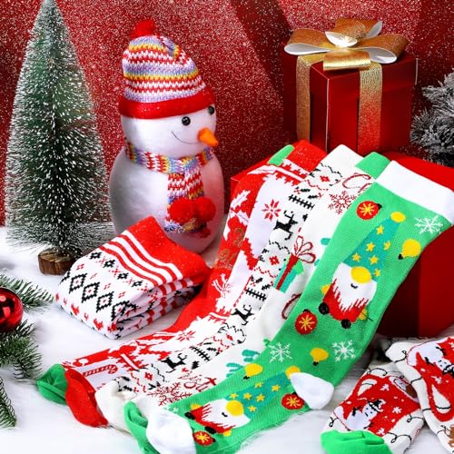 Suhine 10 Pairs Christmas Compression Socks - Long Knee High Holiday Socks for Women Men4