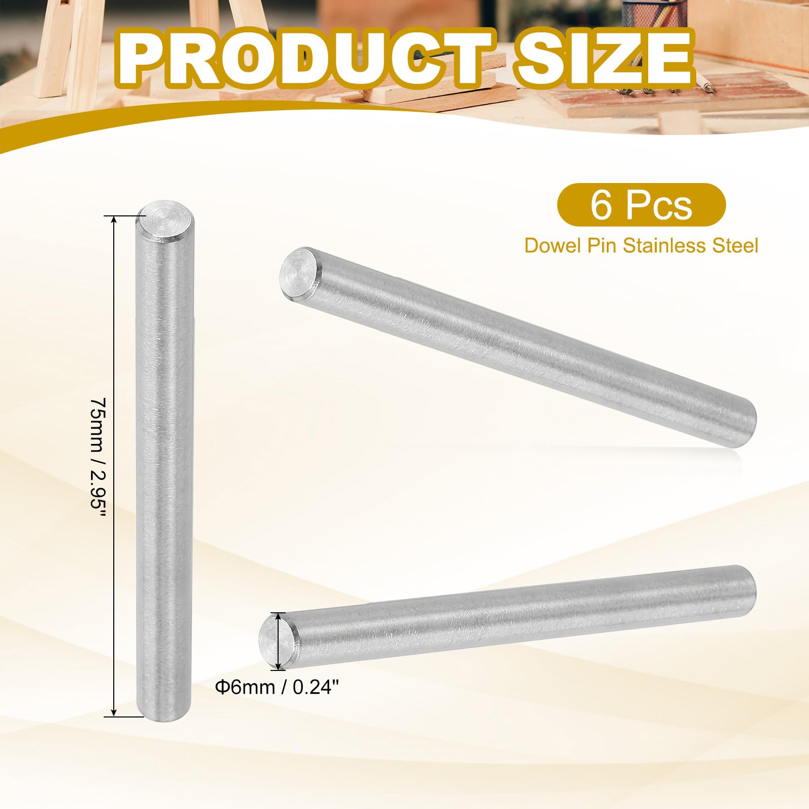 PATIKIL 6mm x 75mm Dowel Pin Stainless Steel - Image 2